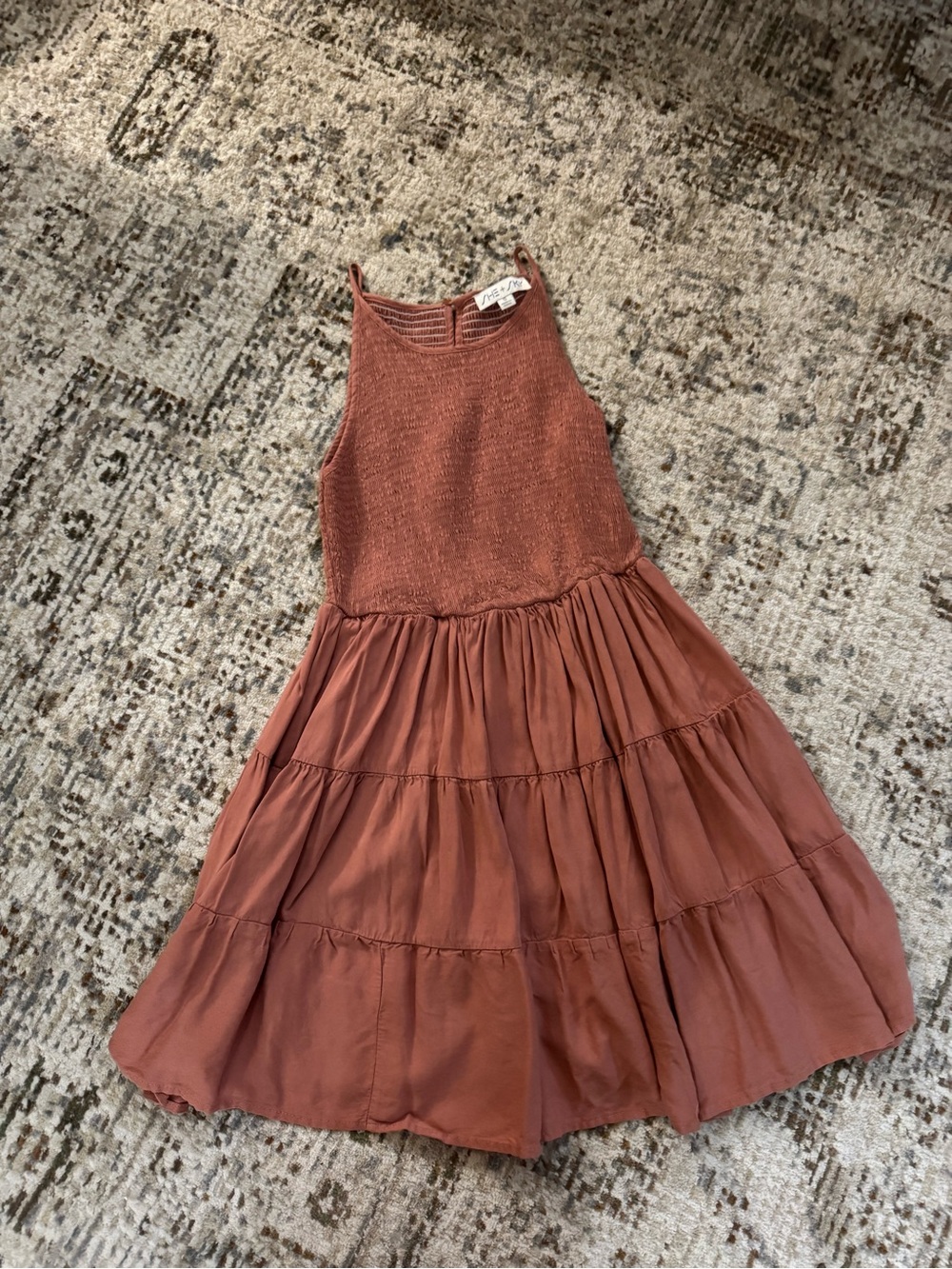 She + Sky Rust-Tone Tiered Halter Dress